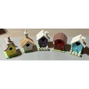 5 Small Hand Painted Wooden Bird Houses